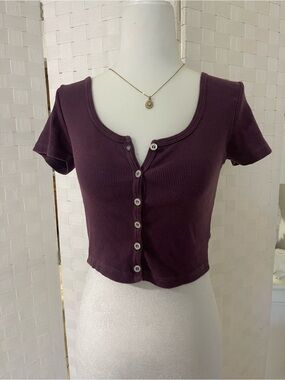 Brandy Melville Plum Ribbed Button-Front Crop Top